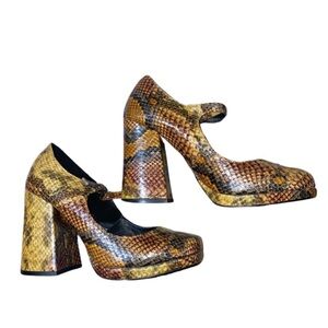 Faux Snakeskin Platform Leather Chunky Heel Mary Jane Pumps – 90s Meets 70s